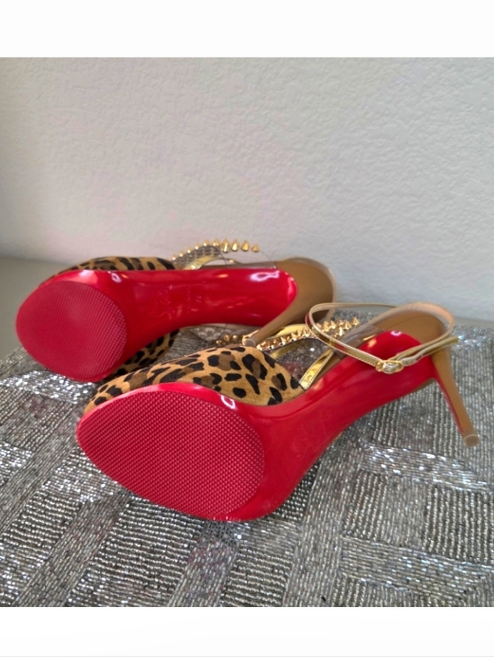 Christian Louboutin Levitagirl 120 Gold Spiked Leather Suede Leopard Heels EU39 - Picture 14 of 16